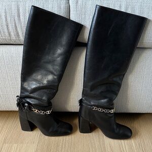 Tory Burch Black Heeled Boots with Chain Detail